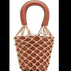 STAUD Moreau Mini Macramé and leather bucket bag